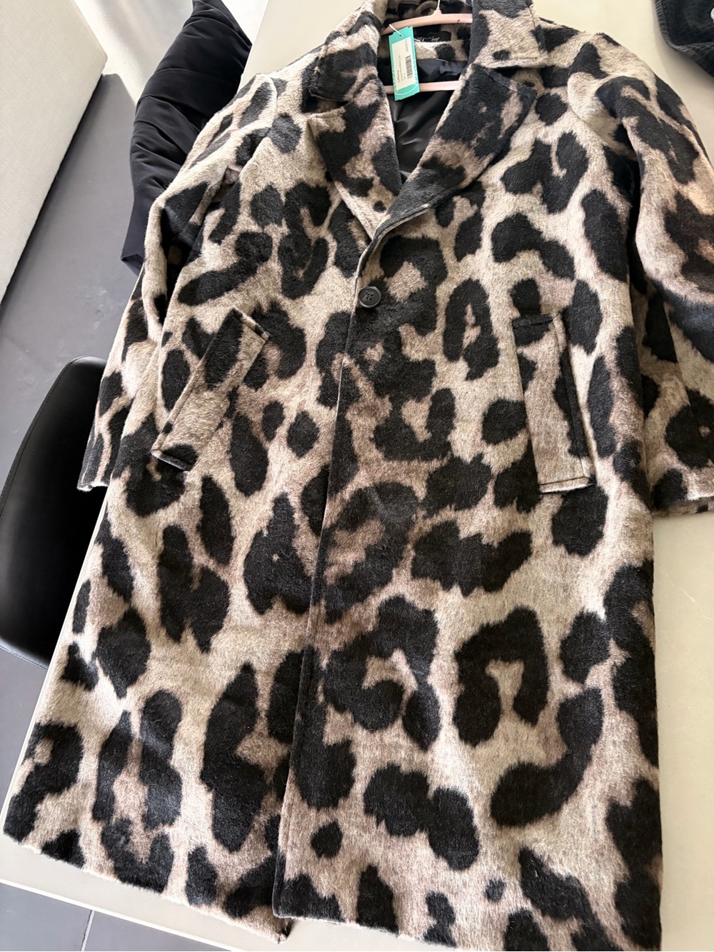 CoffeeShop Leopard-Print Wool Blend Coat in Taupe and Black